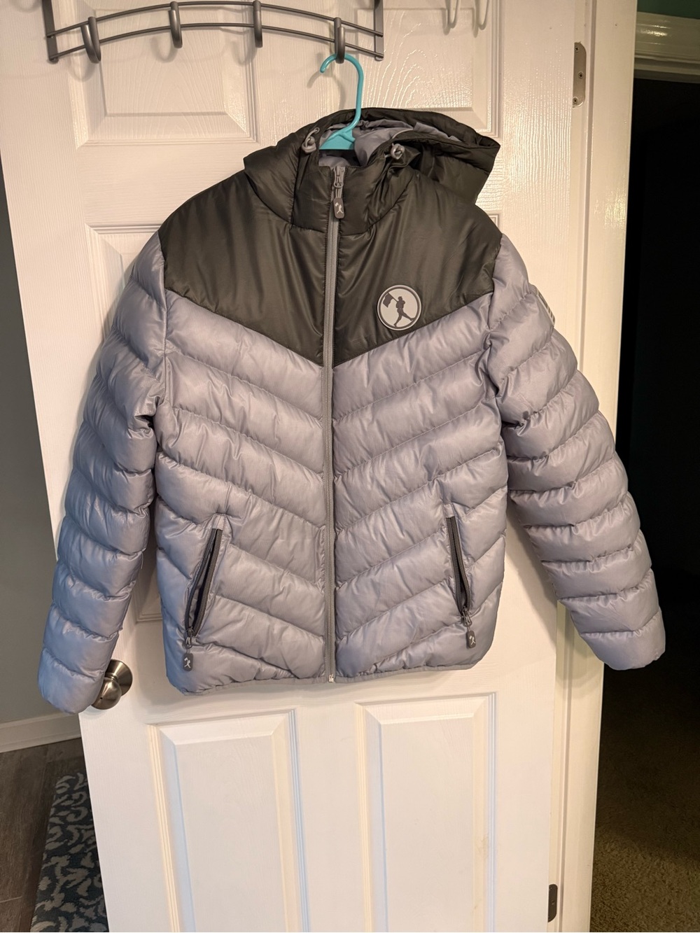 Baseballism Men’s Wagner Puffer Jacket Gray Black Hooded Size Large